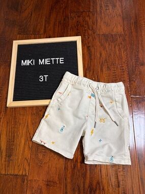 Miki Miette Cream Embroidered Kids Shorts - 3T
